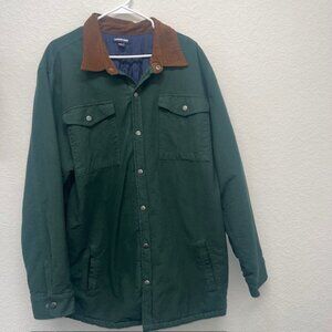Vintage Lands End Flannel Lined MenJacket Corduroy Trim Olive Green XXL/T 50-52